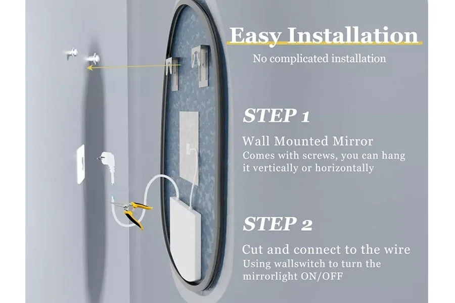 hanging plate installation led bathroom mirrors