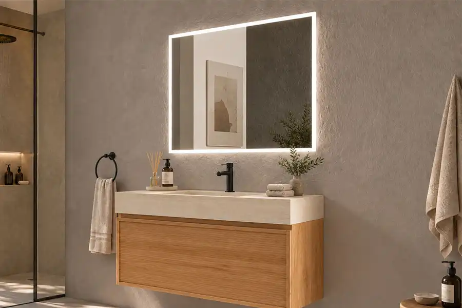 Mixed material single sink bathroom vanity