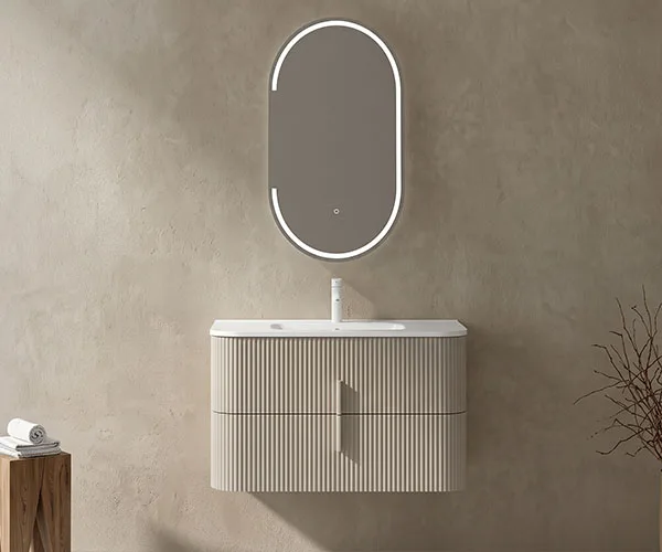 White curved floating vanity set