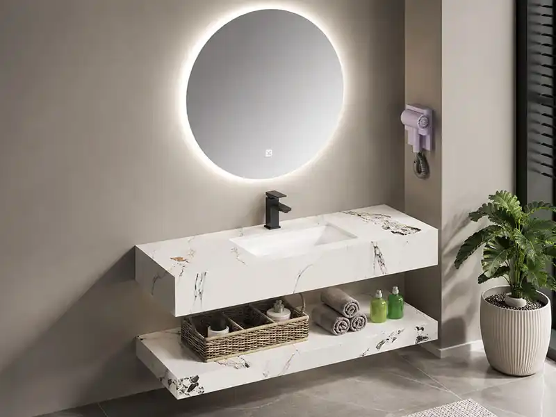 Minimalist style hotel sintered stone bathroom vanity
