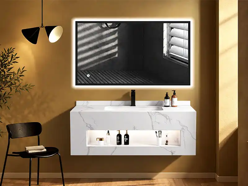 White Sintered Stone hotel bathroom vanity real case
