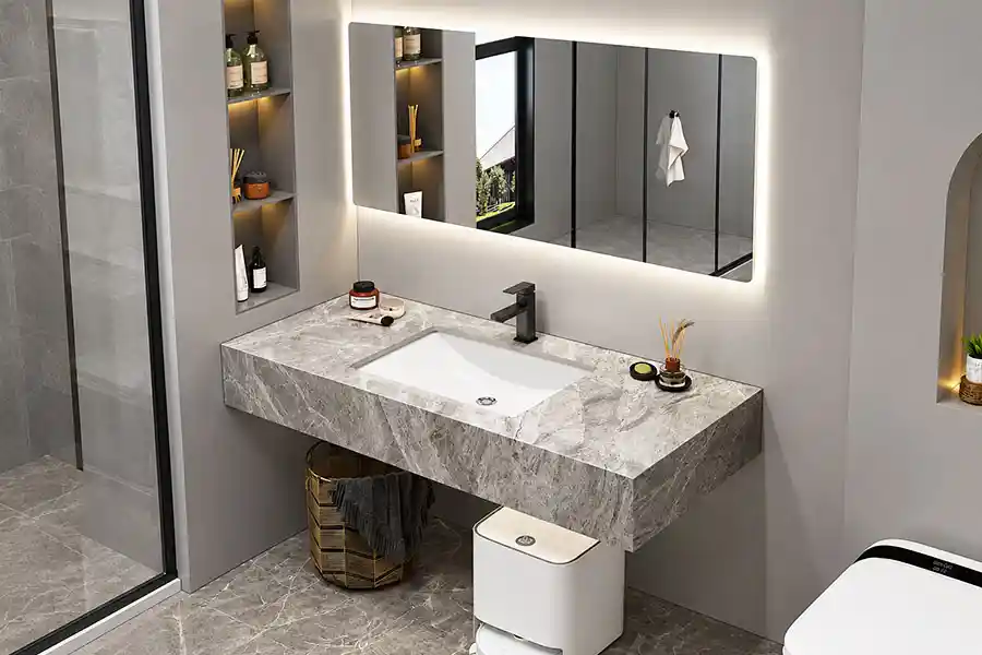 single tire sintered stone top vanity