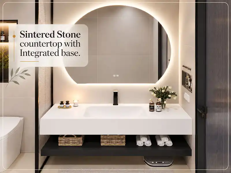 two layer Sintered Stone hotel bathroom vanity