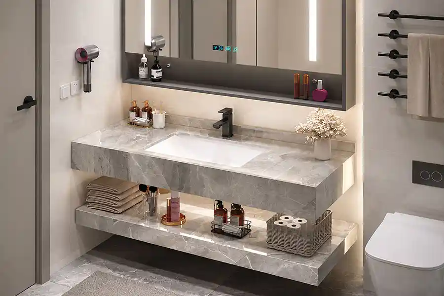 two-tire sintered stone bathroom vanity